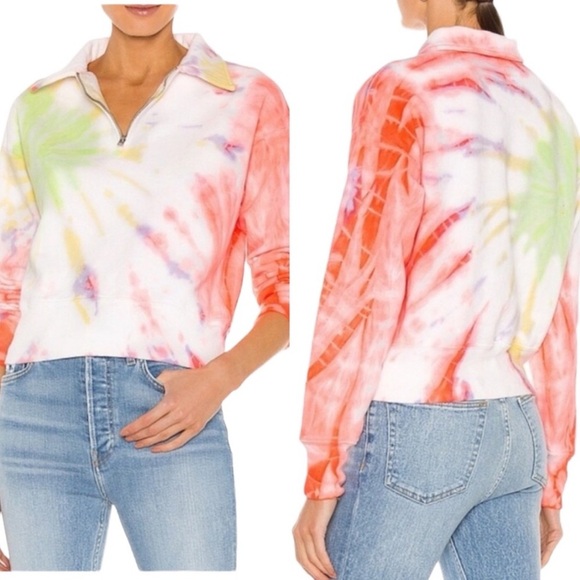 RE/DONE x Hanes 70s Tie-dyed Cotton-Jersey Quarter Zip Sweatshirt - Picture 1 of 6